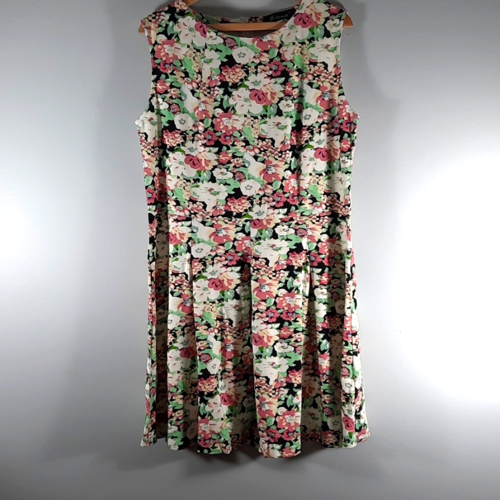 MODEWAY  Black, Pink, Ivory  and green floral sleeveless  dress Sz XL
